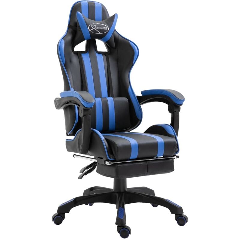 

Silla gaming con reposapiés cuero sintético azul - Azul