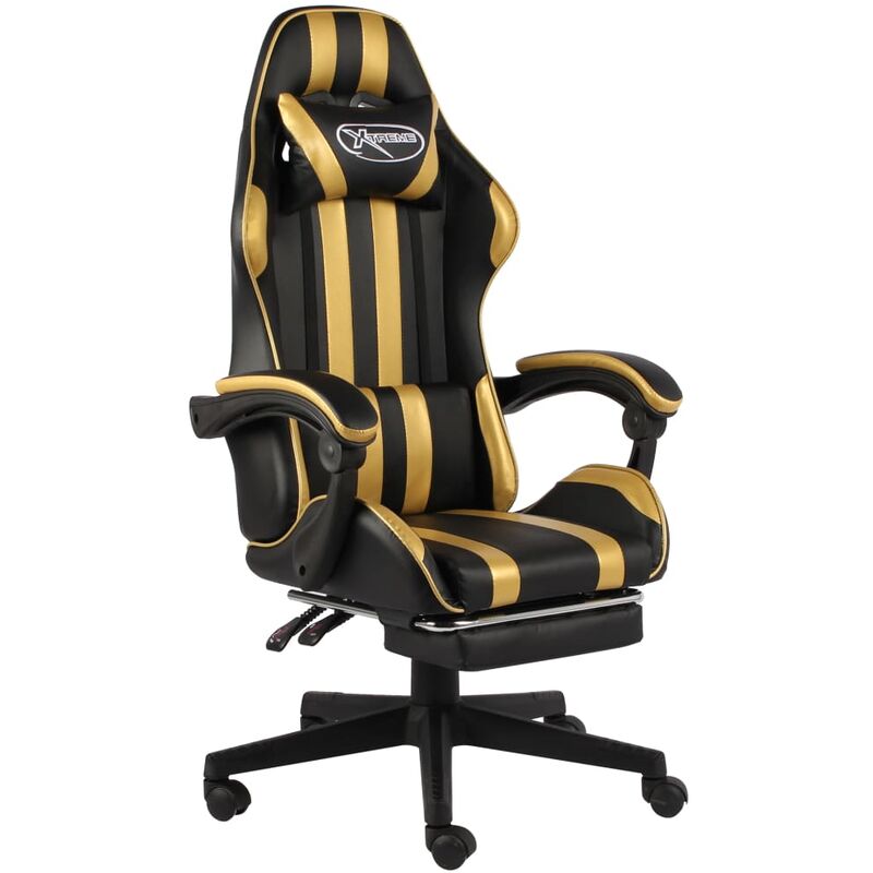 

Silla gaming con reposapiés cuero sintético negro y dorado - Oro