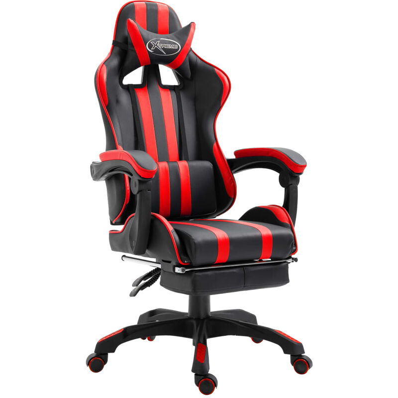 

Silla gaming con reposapiés cuero sintético rojo - Rojo