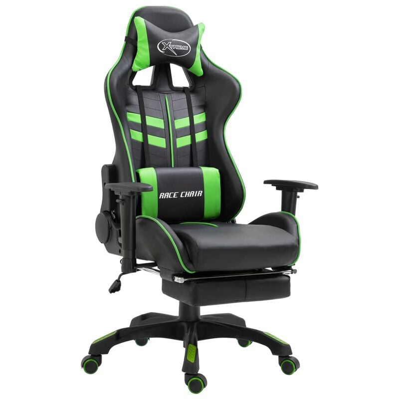 

Silla gaming con reposapiés cuero sintético verde - Verde