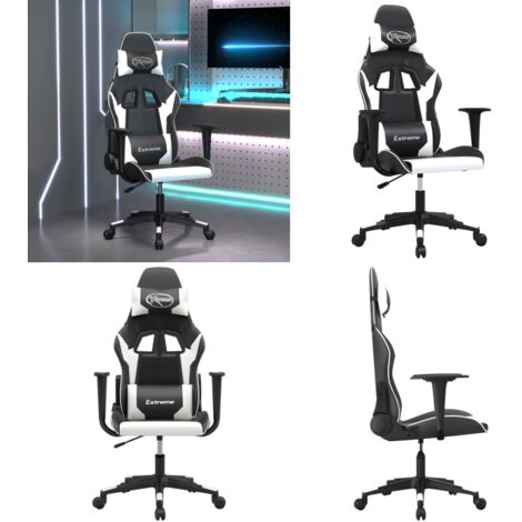 Silla gaming cuero sintético negro y blanco - Silla de cuero sintético - Silla de juego
