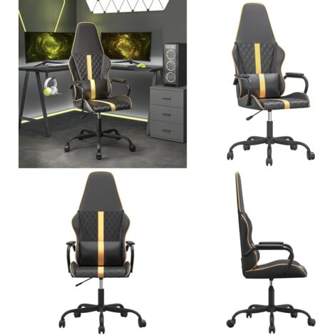Silla gaming cuero sintético negro y dorado - Silla de oficina - Silla de juego
