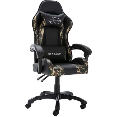 Silla gaming de cuero sintético negro y camuflaje