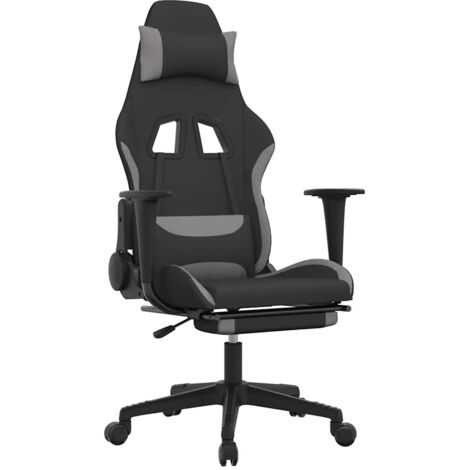 Silla gaming de masaje con reposapiés tela negro y gris claro vidaXL