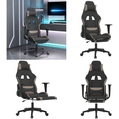 Silla gaming de masaje con reposapiés tela negro y gris taupe - Masaje - Reposapiés