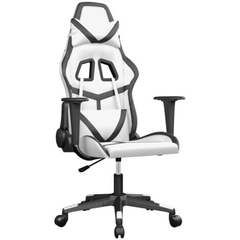 Silla gaming de masaje cuero sintético blanco y negro vidaXL