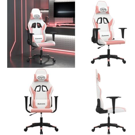 Silla gaming de masaje cuero sintético blanco y rosa - Masaje - Silla de oficina