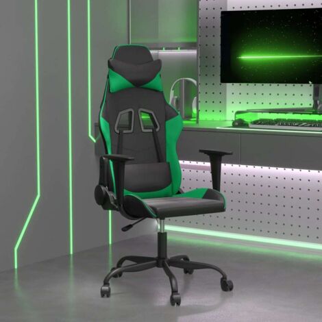 Silla gaming de masaje cuero sintético negro y verde