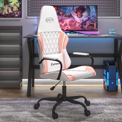Silla gaming de masaje cuero sintético  y rosa
