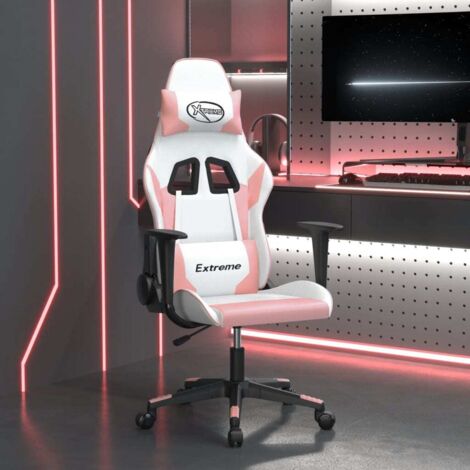 Silla gaming de masaje cuero sintético  y rosa