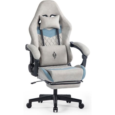 Silla gaming ergonómica con reposapiés y brazos ajustables, soporta hasta 150 kg, ideal para oficina y gaming (gris).