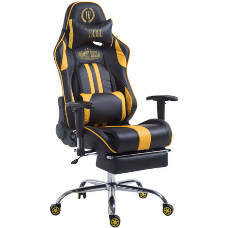 Silla gaming ergonómica de diseño deportivo y confort extremo con reposapiés de piel sintética negra/amarilla (100006949)
