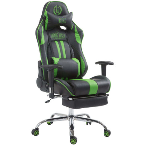 Silla gaming ergonómica de diseño deportivo y confort extremo con reposapiés de piel sintética negra/verde (100006973)