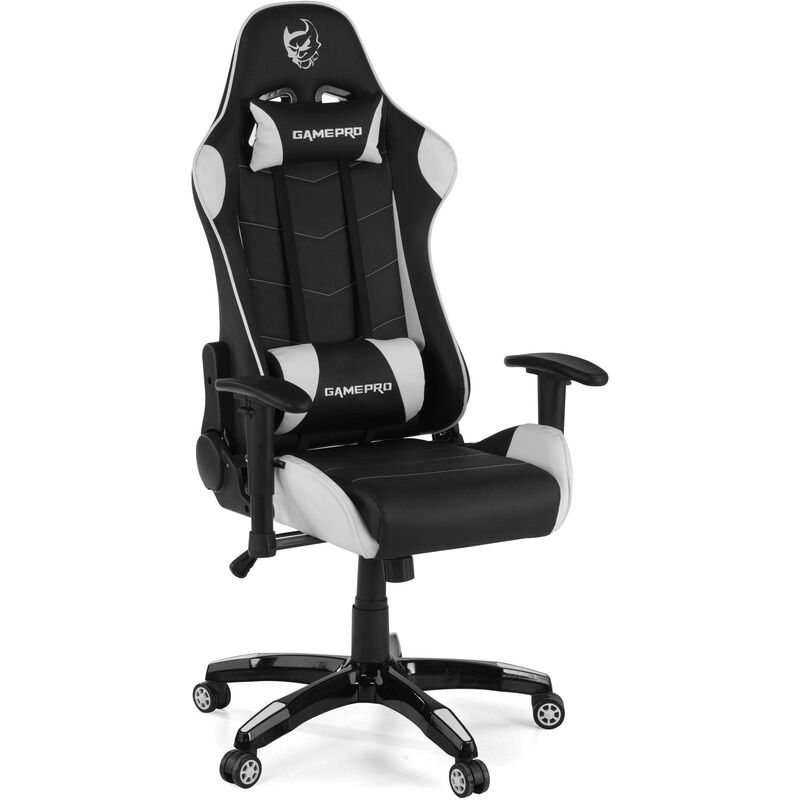 

Silla gaming GamePro, soporte lumbar, brazos 1D, blanco - blanco