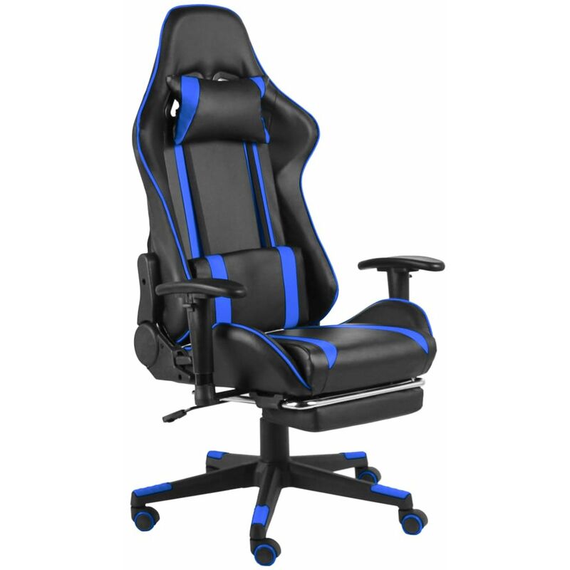 

Silla gaming giratoria con reposapies PVC azul