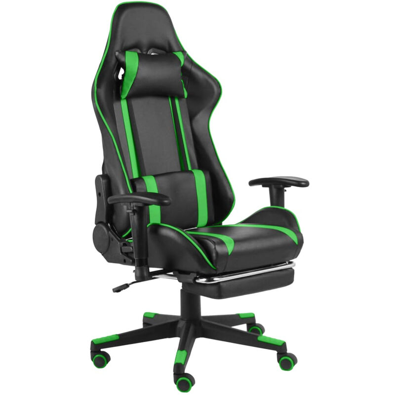 

Silla gaming giratoria con reposapies PVC verde