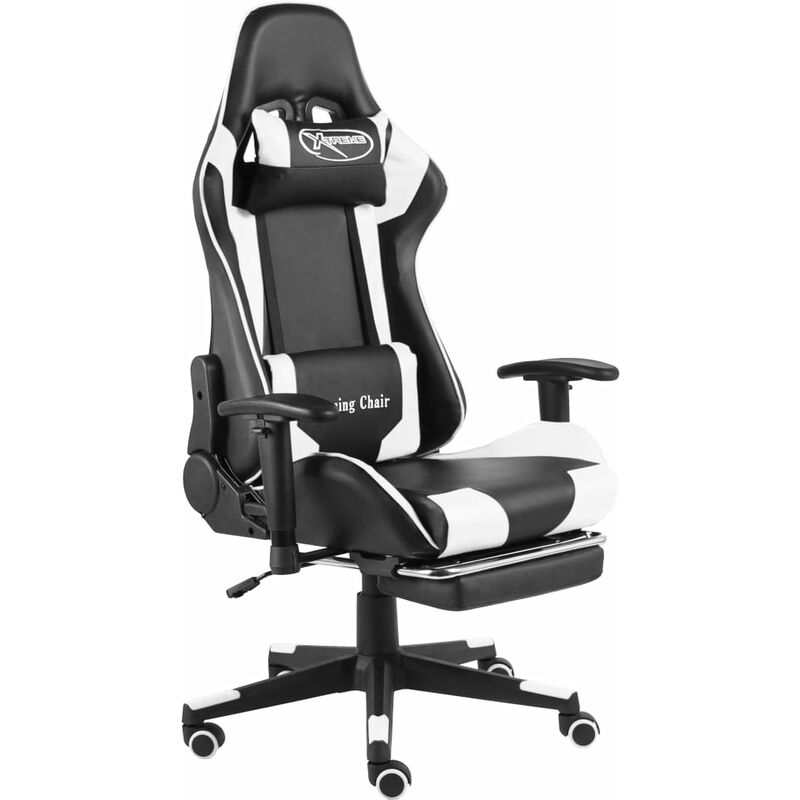

Silla gaming giratoria con reposapiés PVC blanco - Blanco