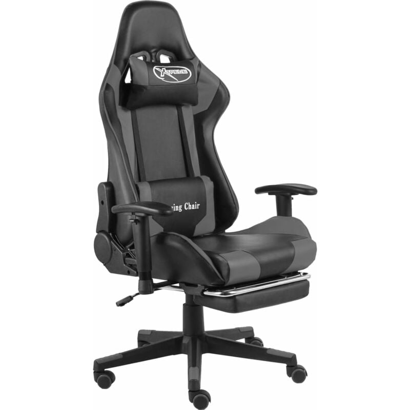

Silla gaming giratoria con reposapiés PVC gris - Gris