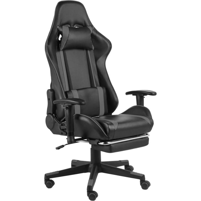 

Silla gaming giratoria con reposapiés PVC gris - Gris