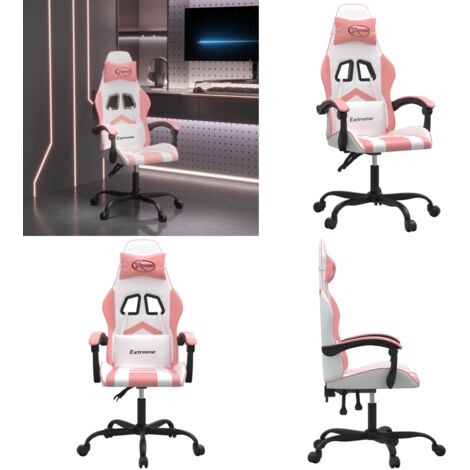 Silla gaming giratoria cuero sintético blanco y rosa - Silla de juego - Silla de oficina