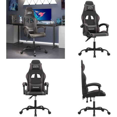 Silla gaming giratoria cuero sintético negro y gris - Silla de juego - Silla de oficina