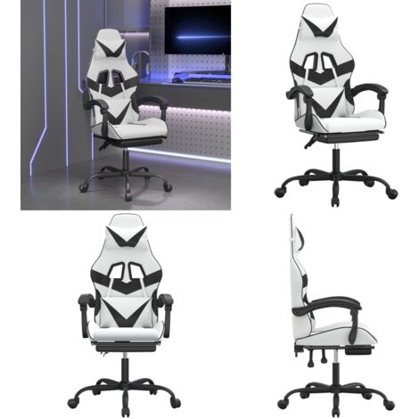 Silla gaming giratoria reposapiés cuero sintético blanco negro - Silla de juegos - Silla de oficina