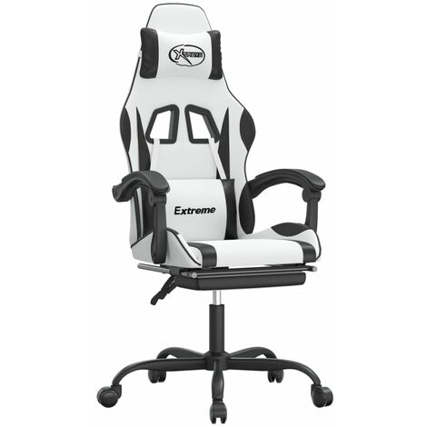 Silla gaming giratoria reposapiés cuero sintético blanco negro vidaXL