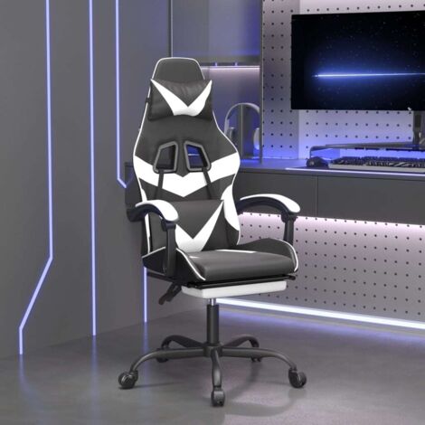 Silla gaming giratoria reposapiés cuero sintético negro