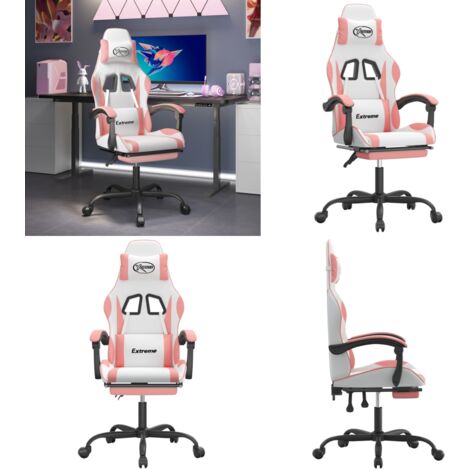 Silla gaming giratoria y reposapiés cuero sintético blanco rosa - Silla de juego - Silla de oficina