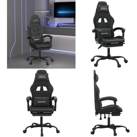 Silla gaming giratoria y reposapiés cuero sintético negro - Silla de juego - Silla de oficina