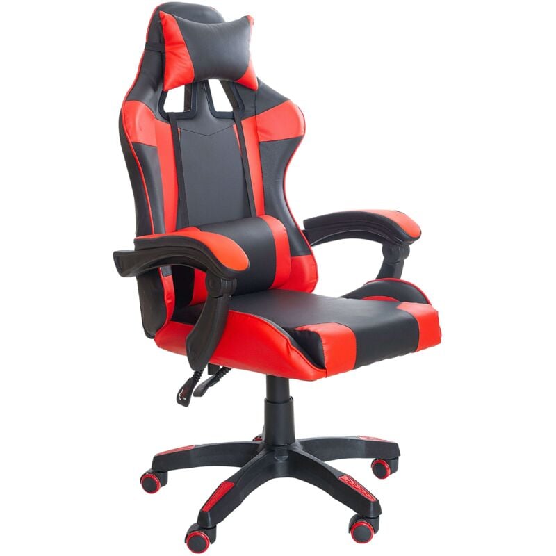Miroytengo - Chaise gaming Koe style moderne en rouge et noir avec coussin lombaire, accoudoirs rembourrés 64 cm