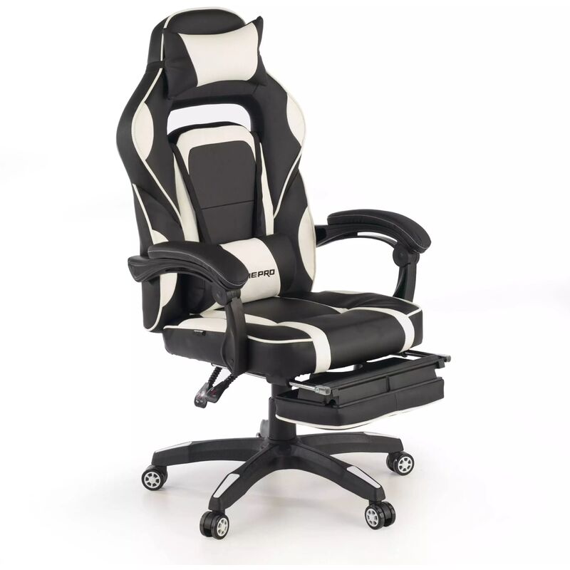 

Silla gaming Logan, reposapies y brazos abatibles, blanco - blanco