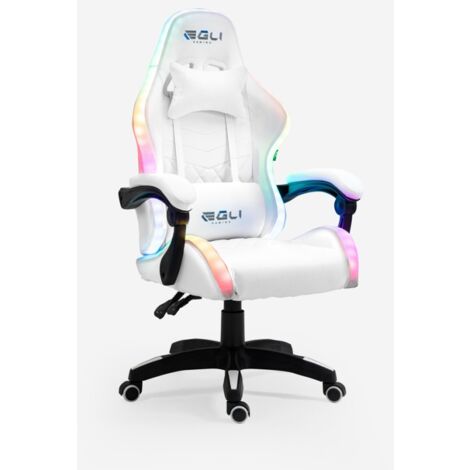 EGLI Silla gaming luces LED RGB silla ergonómica con 2 cojines Pixy Junior