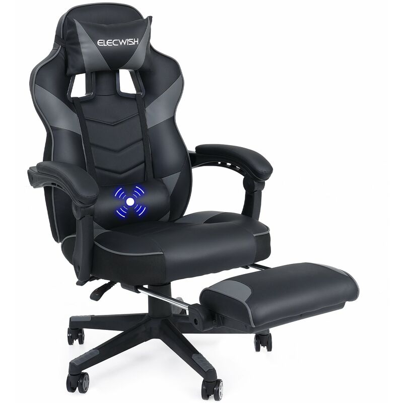 

Silla de Oficina Gaming Racing Masaje Cuero PU Ajustable Gris - Negro