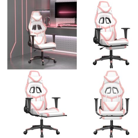 Silla gaming masaje y reposapiés cuero sintético blanco y rosa - Masaje - Reposapiés