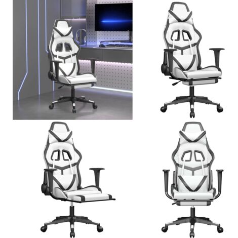 Silla gaming masaje y reposapiés cuero sintético negro blanco - Masaje - Reposapiés