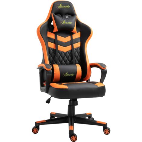 Silla gaming silla de escritorio de oficina altura regulable basculante con reposacabezas cojín lumbar 61x70x121-129 cm