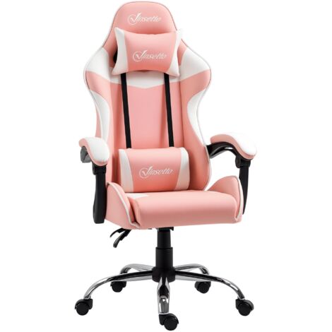 Silla Gaming Silla de Escritorio Reclinable 135° Reposacabezas y CojÃn Lumbar 63x67x122-130 cm Rosa