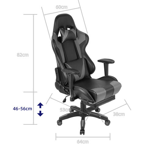 Silla Gaming Silla Gamer Ergonómica, Silla de Oficina Reposacabezas Ajustable, Soporte Lumbar, con Reposapiés - Gris