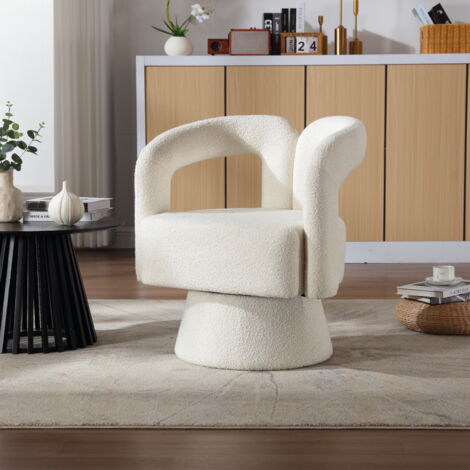 Silla giratoria 360°, sillón, suave y cómoda, para salón/dormitorio/oficina, tela, beige