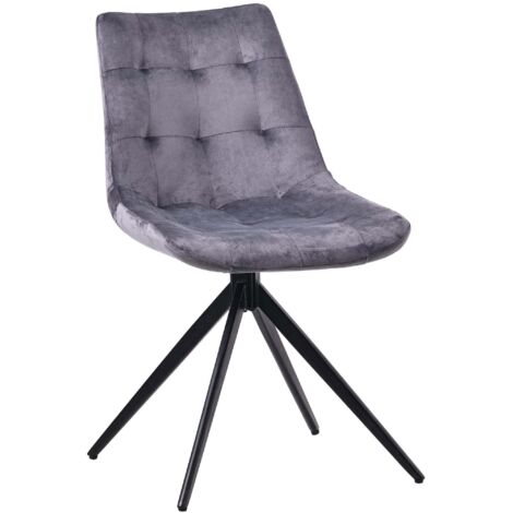 Silla giratoria contemporánea con patas cruzadas de metal negro y asiento de terciopelo gris oscuro 100007367