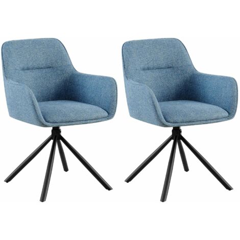 Silla giratoria de estilo moderno y contemporáneo en tela azul con base de cuatro patas de metal negro 100007521
