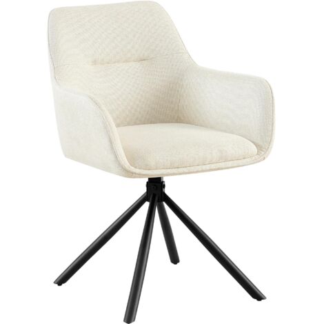 Silla giratoria de estilo moderno y contemporáneo en tela color crema con cuatro patas de metal negro 100007850