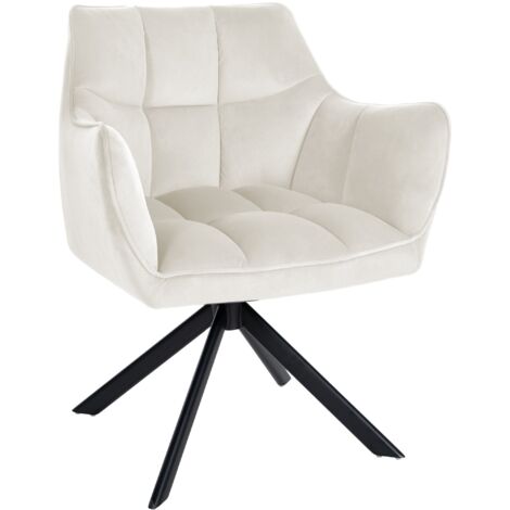 Silla giratoria de oficina salón comedor con tapizado de terciopelo crema patas de acero negro BUR10666