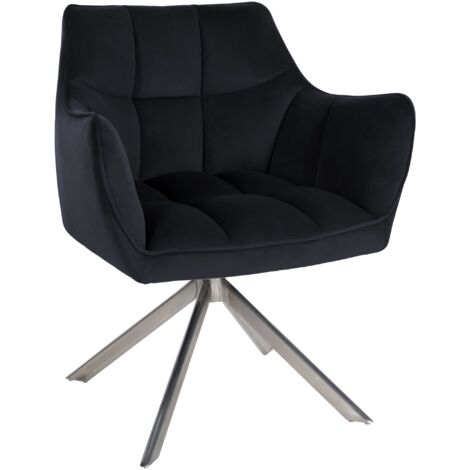 Silla giratoria de salón comedor para oficina con revestimiento de terciopelo negro y patas de acero inoxidable BUR10671