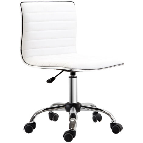 Silla giratoria de salón con respaldo, altura regulable, metal y imitación de piel, 48 × 52 × 78–90 cm, blanco