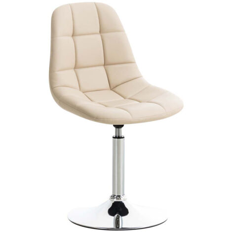 Silla giratoria moderna de diseño x1 con costuras cuadradas decorativas en PVC crema y metal cromado 100007267
