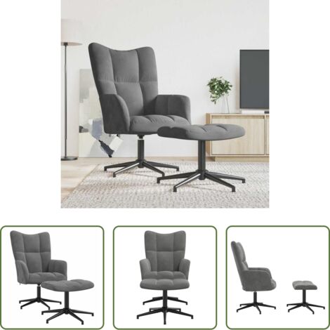 Silla giratoria -  Sillón de relax con taburete terciopelo gris oscuro