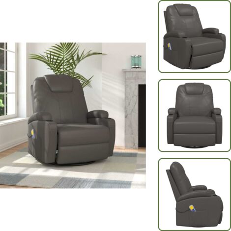 Silla giratoria - vidaXL Sillón de masaje mecedora de cuero sintético gris antracita - Silla de TV