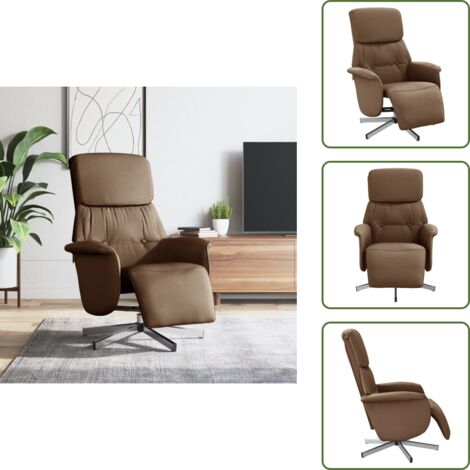 Silla giratoria - vidaXL Sillón reclinable con reposapiés tela marrón - Silla de madera